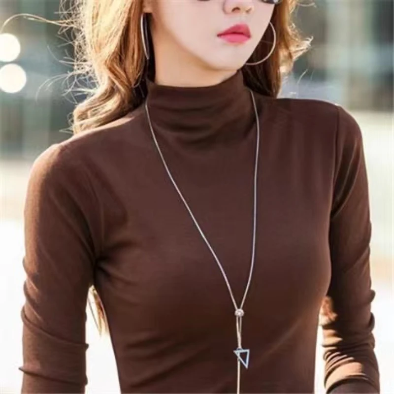 

Elastic High-neck Bottoming Shirt Women Spring Autumn Long-sleeved T-shirt Y2k Harajuku Top Oversized Kawaii Clothes