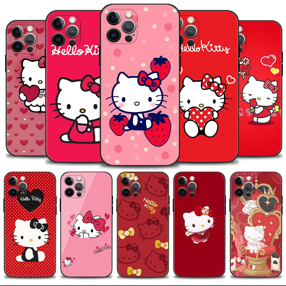 Phone Case for iPhone 14 13 11 12 Pro Max 7 8 6 6S Plus XS XR X 13mini 12mini Silicone Cover Cartoon Pink Hello Kitty