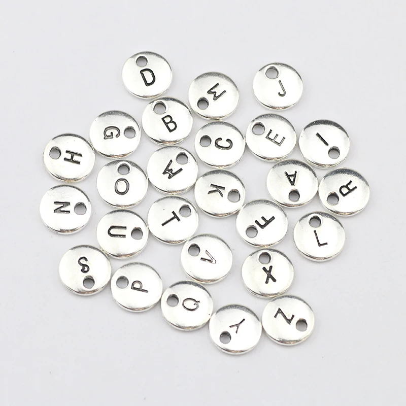 

Diameter 10mm 26 Pieces(From A To Z) Antique Silver Plated Small Alphabet Tags Initial Charms For Diy Jewelry Making