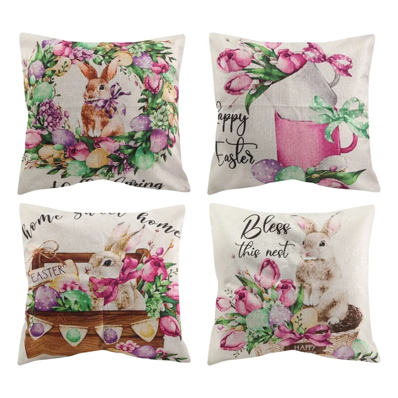 

Easter Pillow Covers 18X18 Set Of 4 Spring Outdoor Pillow Covers For Farmhouse Pillows Easter Home Decorations