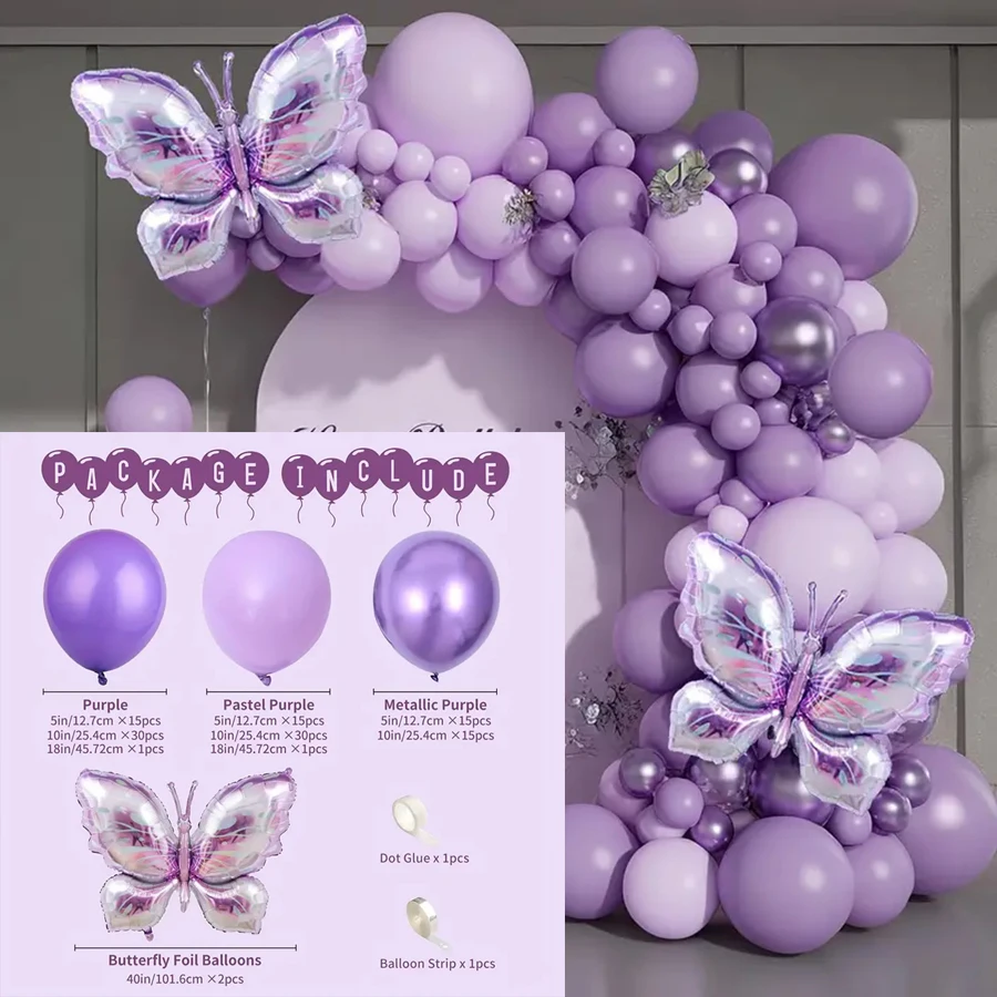 

126 Шт. Фиолетовые Металлические Латексные Воздушные Шары, Комплект Арки, Украшения Для Дня Рождения, Свадьбы, Годовщины