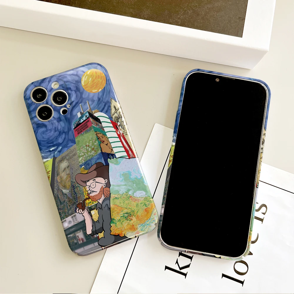 Фото Чехол для телефона Art Cartoon V-VanS G-GoghS для IPhone 16, 15, 14, 13, 12, 11 Plus Pro Max Mini, глянцевый HD, твердый чехол, пленочный корпус №3