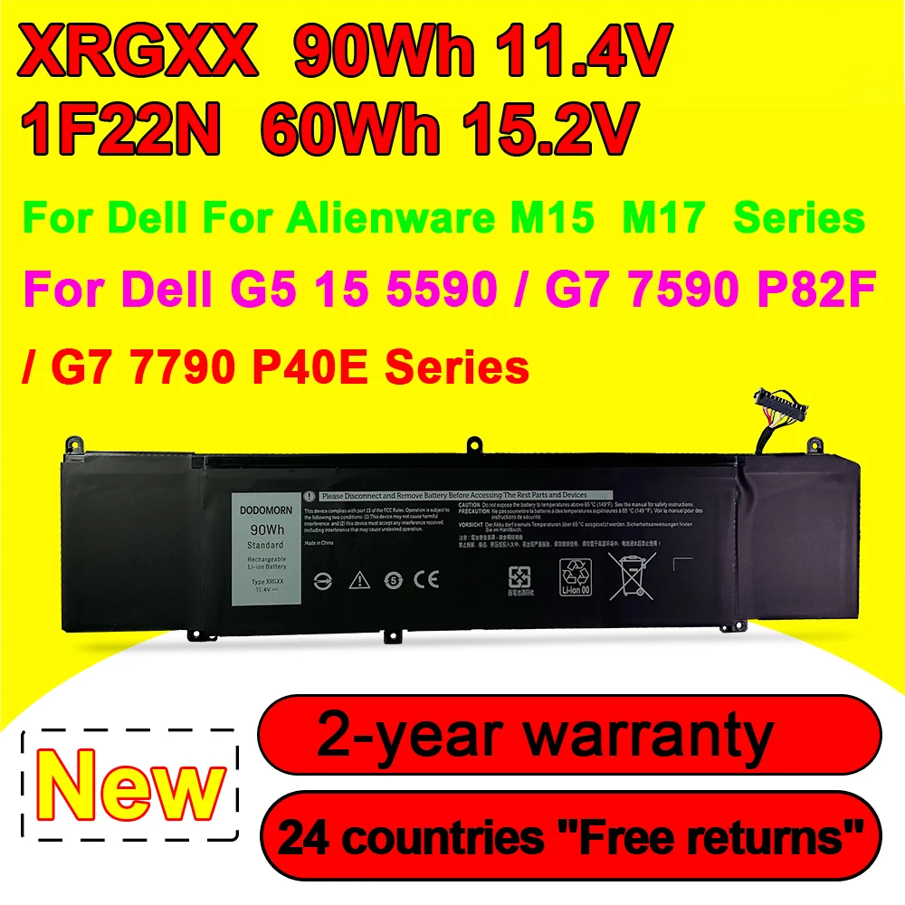 1F22N XRGXX Аккумулятор для Dell Alienware 2018 Orion M15 M17 R1 P82F P40E P79F P37E Inspiron G5 5590 G7 7590 7790 15,2 V