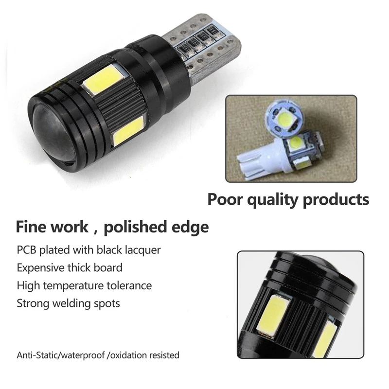 Автомобильные светодиодные лампы Canbus T10 5730 6Smd без ошибок 12 В W5W 168 194 линзы 6000K 4 шт.