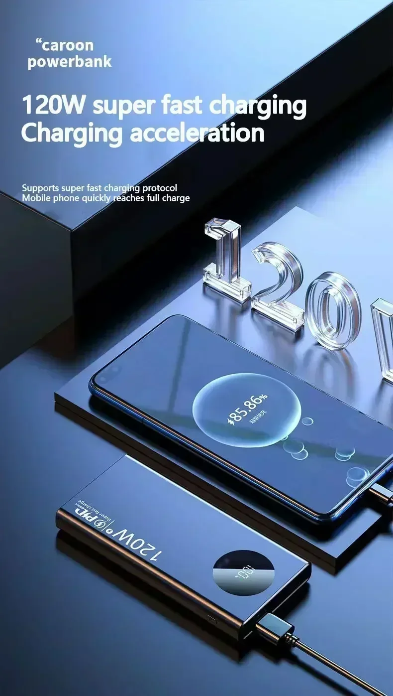 Сверхбыстрая зарядка 120 Вт 50000 мАч цифровой дисплей Ультраяркий внешний