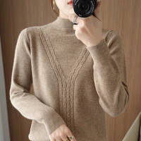 autumn winter women knitted half turtleneck cashmere sweater 2022 casual pullover jumper long sleeve loose tops