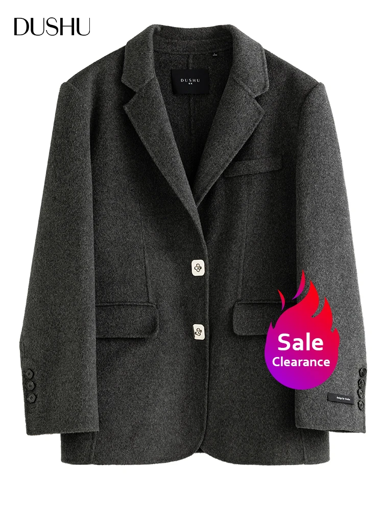 

DUSHU【Clearance Sale】Stable Woolen Suit Jacket Women Winter Office Lady Commuter Style Design Button Full Wool Coats