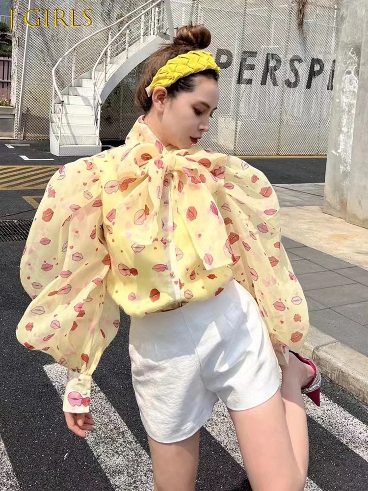 

Colorblock Women's Elegant Vintage Clothing Blouses Bow Collar Lantern Long Sleeve Chic Sleeve 2022 Summer Fashion New