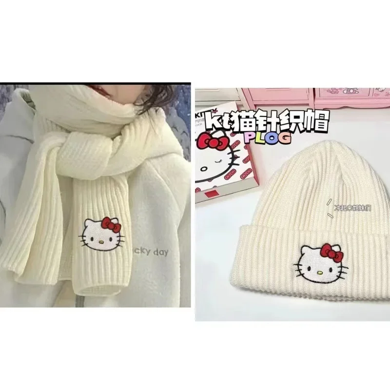 Новый милый шарф Hello Kitty с рисунком Sanrio белый вязаный нагрудник вышивкой зимний
