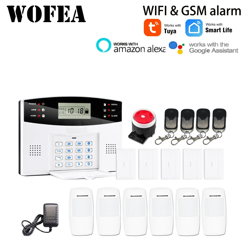 Wofea IOS Android Tuya Smart lifeAPP Control Wireless Home Security Wifi GSM Alarm System Two Way Intercom SMS Notice For Power