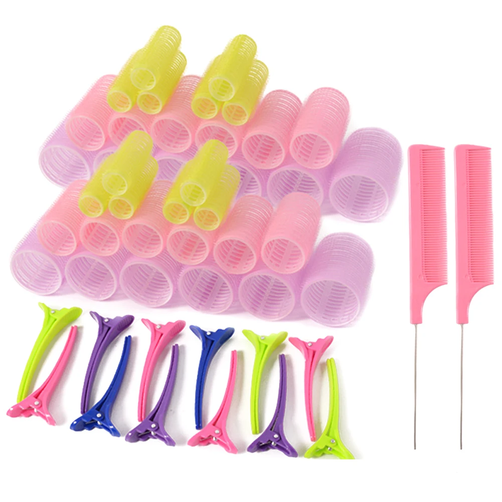 

50pcs Self Grip Heatless Home Lazy Hairdressing With Clips Combs Curler Sleeping Salon Styling Tool DIY Hair Roller Set