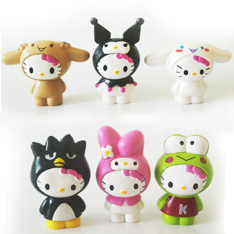 6 stücke Sanrio Anime Figur Kitty Cinnamoroll Melody Pom Pom Purin Kuromi Mini Anzug Figuren Sammeln Spielzeug Geschenke Für Mädchen kinder