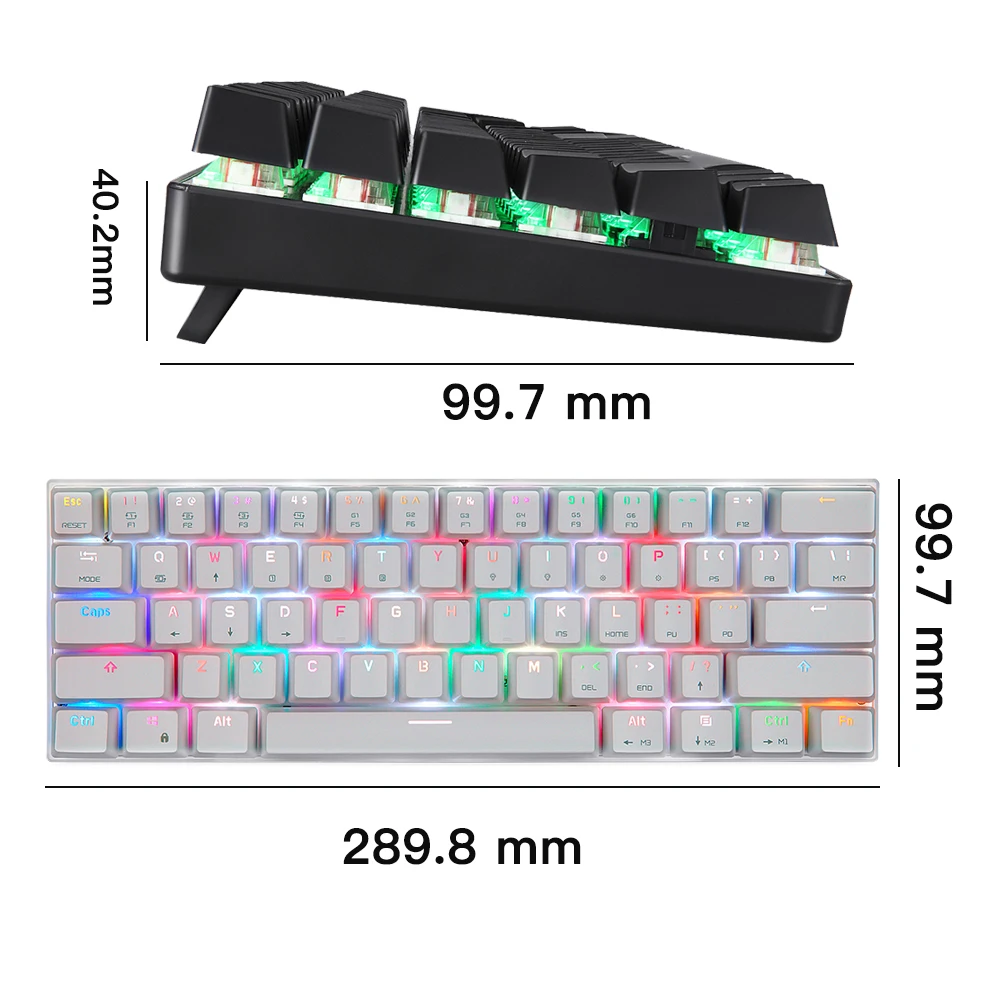 Motospeed CK62 Wired Wireless Bluetooth Mechanical Keyboards 61Keys RGB Backlit Gaming Office Keypad Anti-Ghosting For Laptop PC images - 6