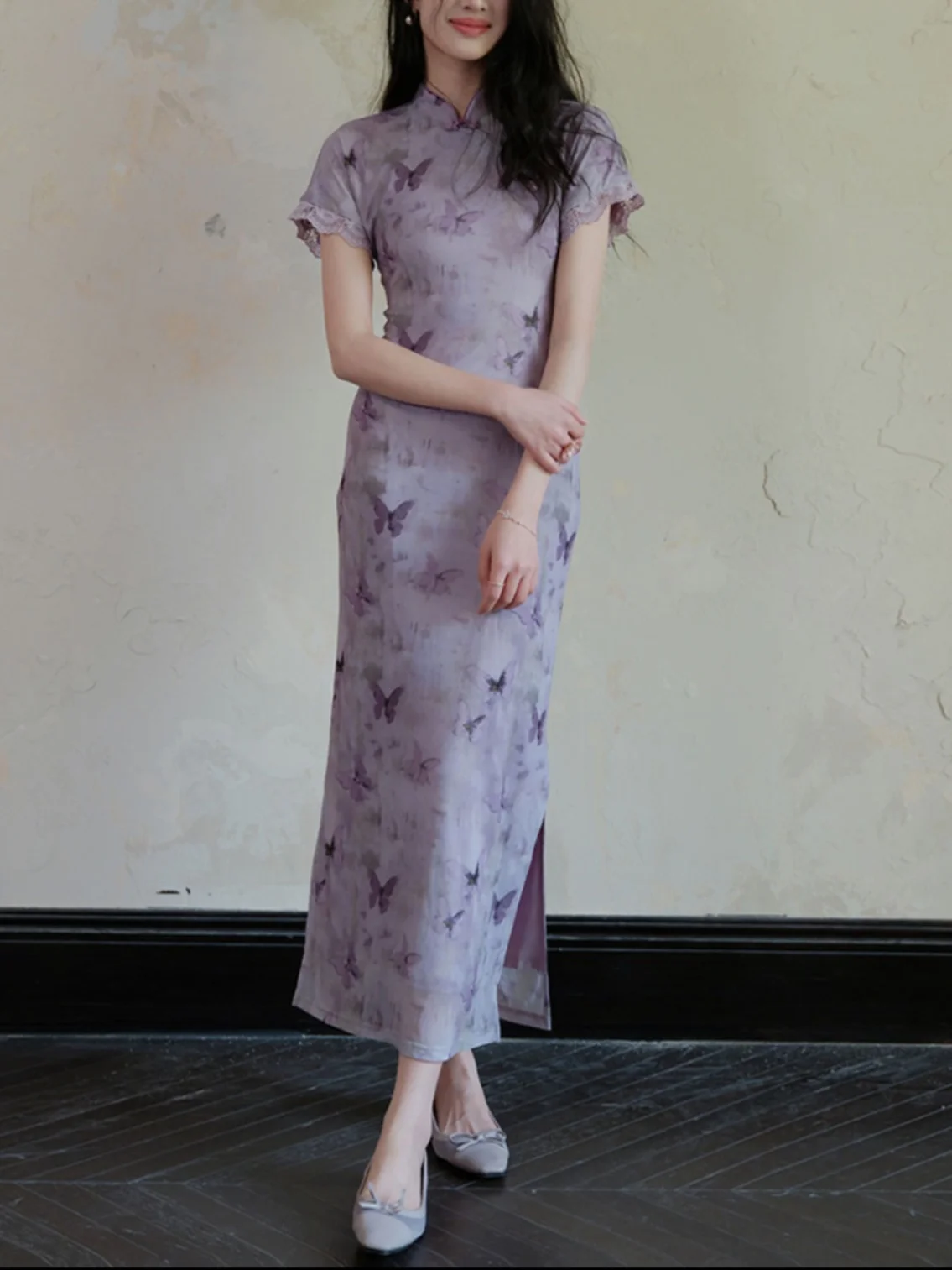 Новое китайское фиолетовое платье Sle женское летнее Элегантное приталенное