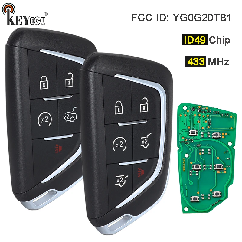 

KEYECU 433.92MHz ID49 Chip FCC ID: YG0G20TB1 Keyless Smart Remote Car Key Fob for Cadillac CT4 CT5 Escalade 2020 2021 2022 2023
