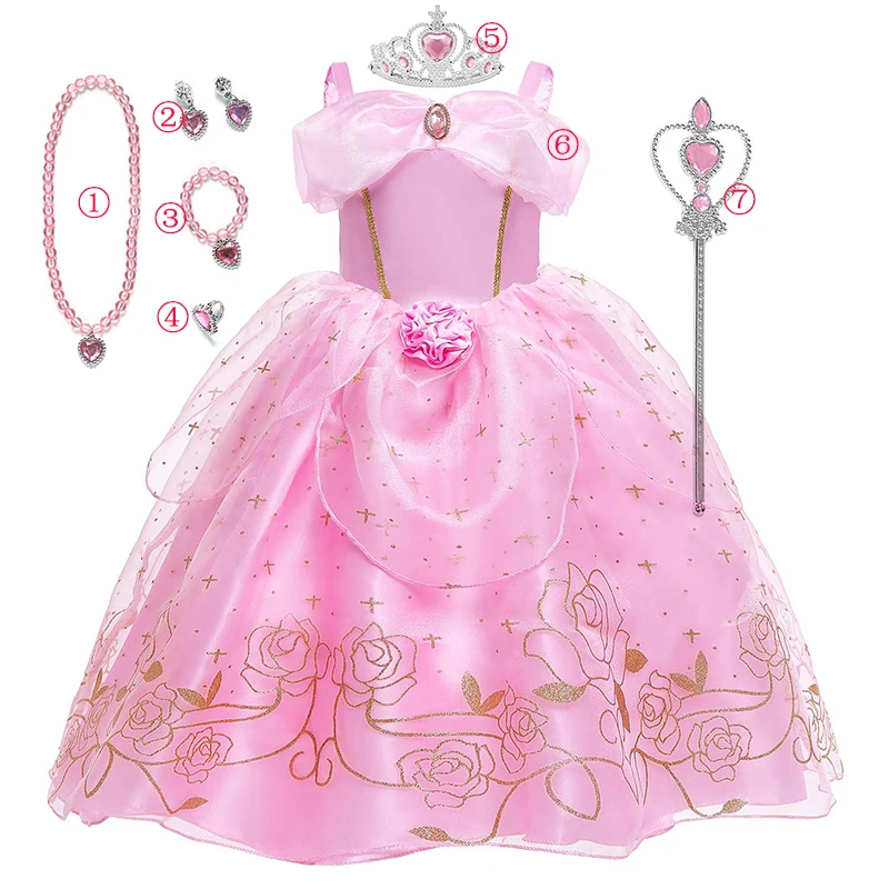 

2023 Disney Sleep Beauty Girl Costume Aurora Belle Princess Dress Fancy Kids Cosplay Luxury Costume Halloween Xmas Clothes