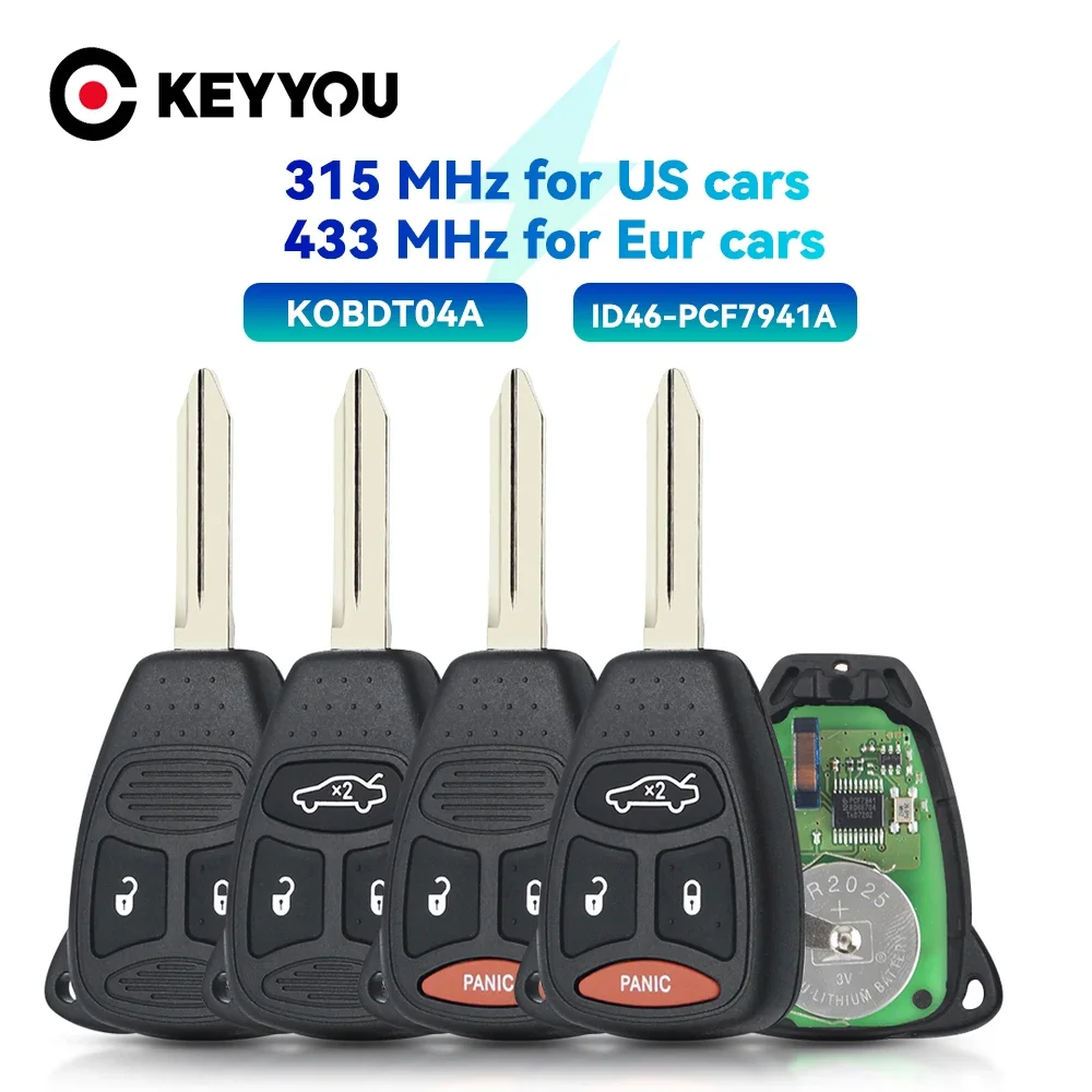 

KEYYOU 315/433 МГц KOBDT04A дистанционный Автомобильный ключ 3/4 кнопка для Dodge Chrysler Jeep Dakota Durango зарядное устройство 300 Aspen Grand Cherokee