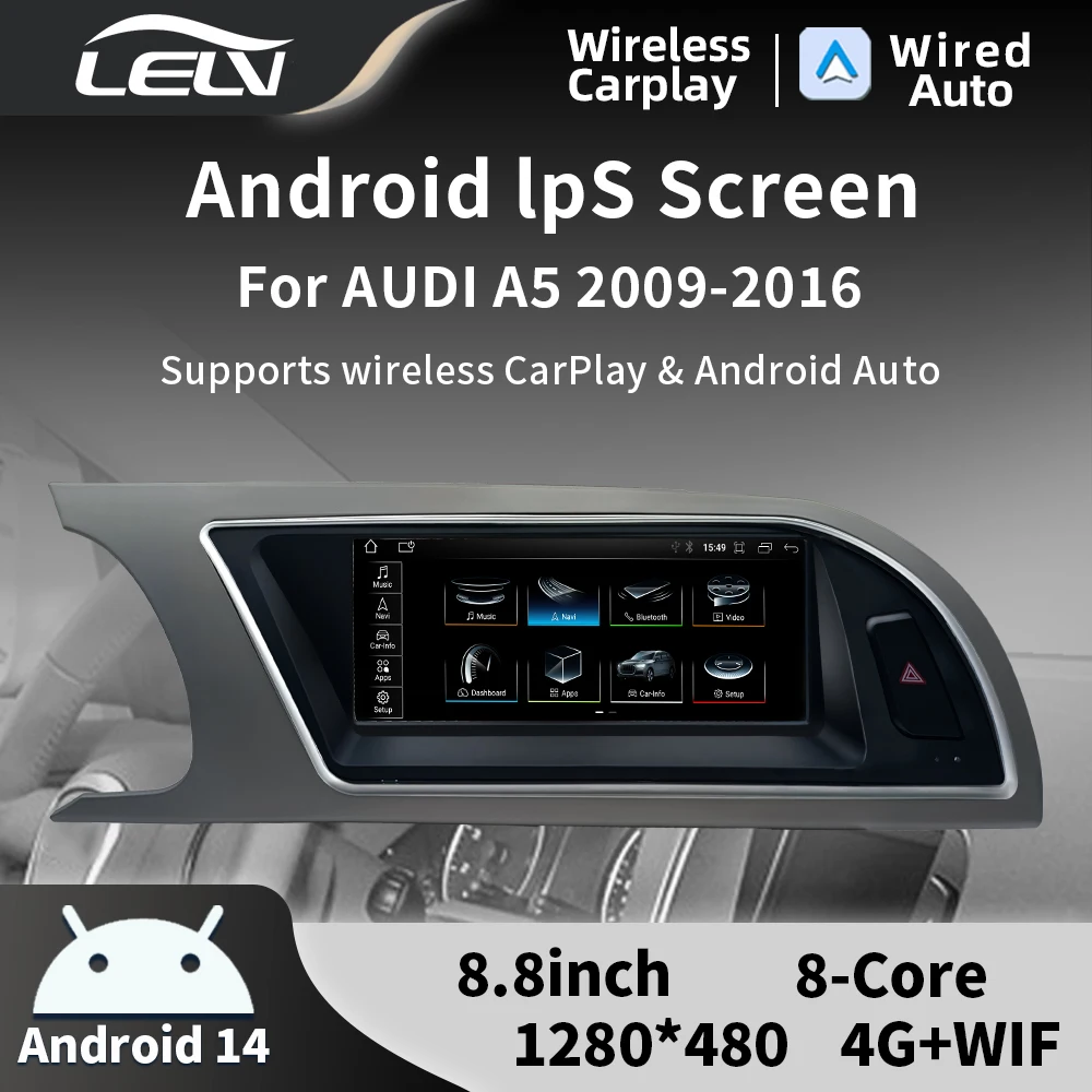 Новый UI 8 8-дюймовый Android14 Беспроводной АВТО Carplay для AUDI A5 2011 2016 Автомобильные
