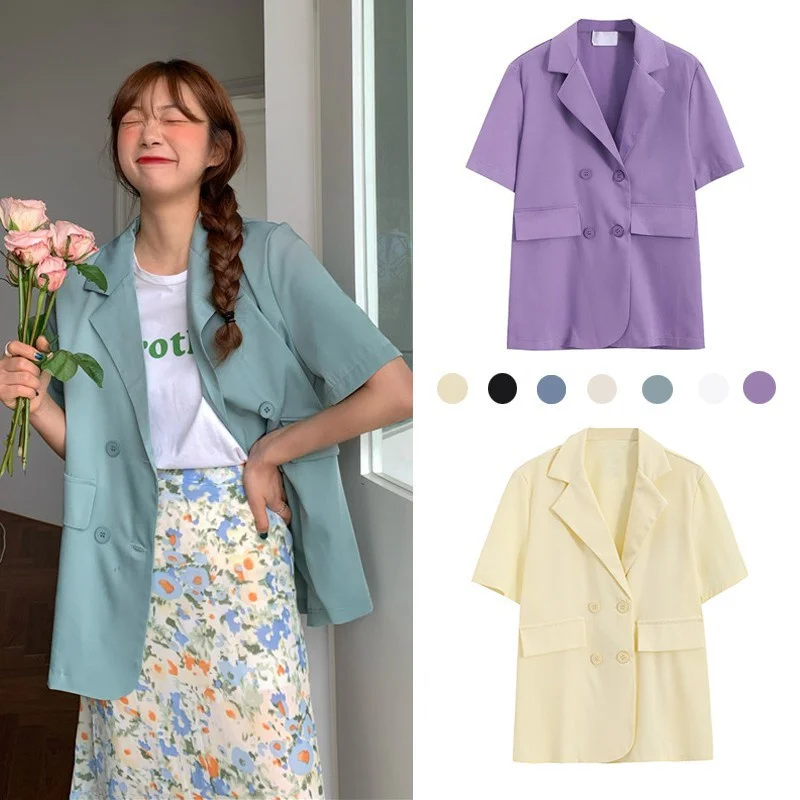 

[Top 3 specials ₱359]Korean style candy color multicolor thin short-sleeved suit jacket women