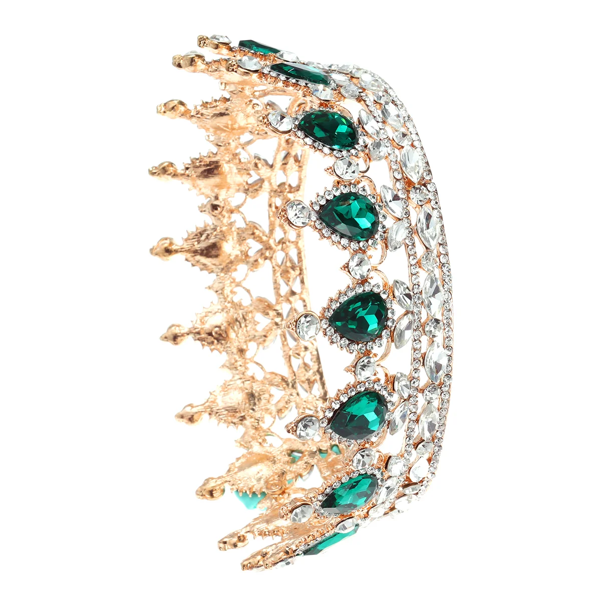 

Christmas Girls Diamond Headpiece Full Round Crowns Women Green Rhinestones Wedding Prom Hair Accessories Jeweled Headpiece