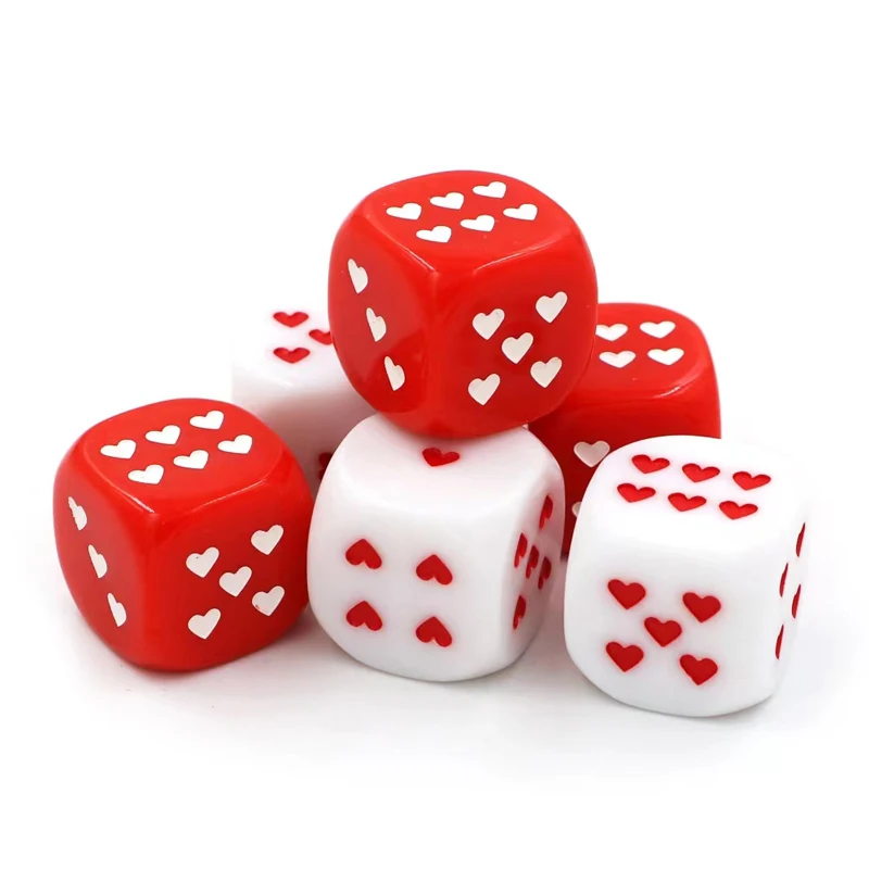 

6Pcs 25MM Red White Heart Shape Dice Games For Couple Funny Gifts For Girlfriend Party Spiele Juegos Sociales