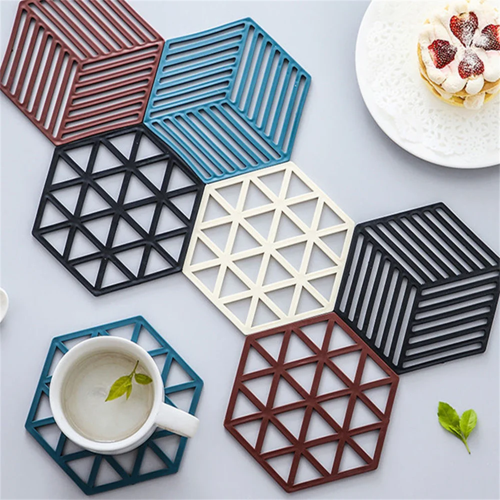 

Silicone Tableware Heat Insulation Mat Coaster Hexagon Silicone Mats Pad Heat-insulated Bowl Placemat Home Table Decor Mat Tools