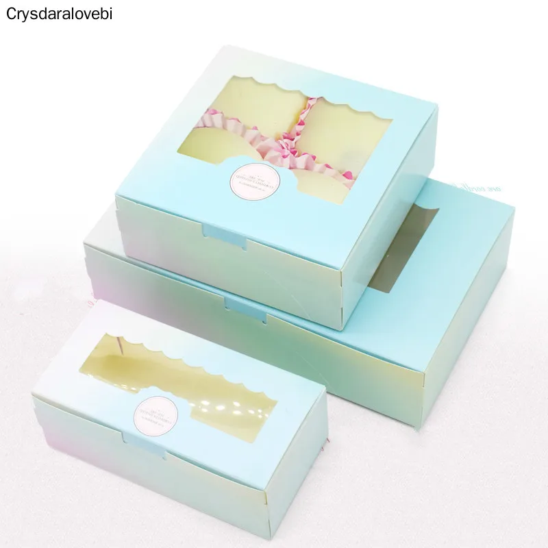

50 Pcs Gift Paper Box With Window Birthday Wedding Party Kraft Paper Box Packaging Candy Cookies Cup Cake Gift Boxes Cardboard