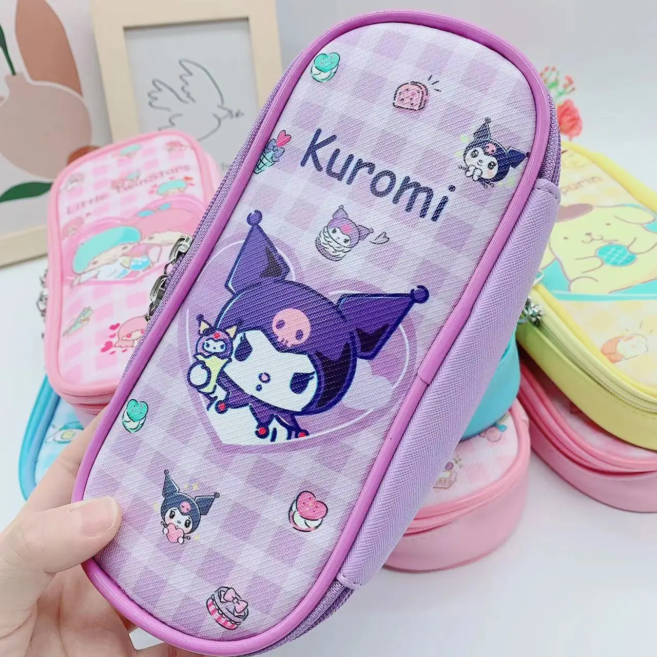 

Cute Cartoon Sanrio Pu Pen Bag New Kuromi My Melody Cinnamoroll Storage Bag Zipper Stationery Box Pencil Case Kawaii