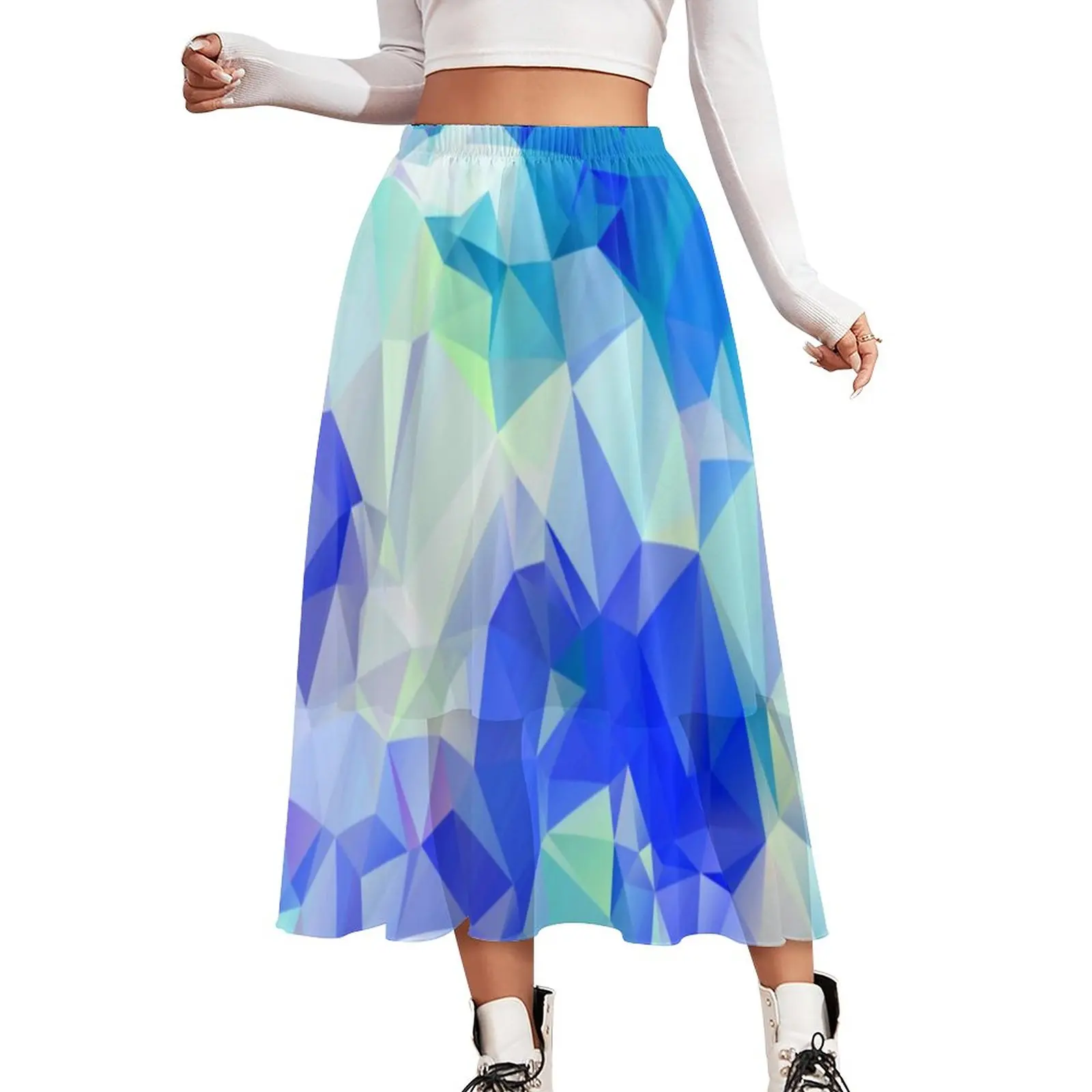 

Длинная юбка в уличном стиле, абстрактная фотография, разноцветная треугольная, винтажная в стиле бохо, Одежда большого размера с принтом