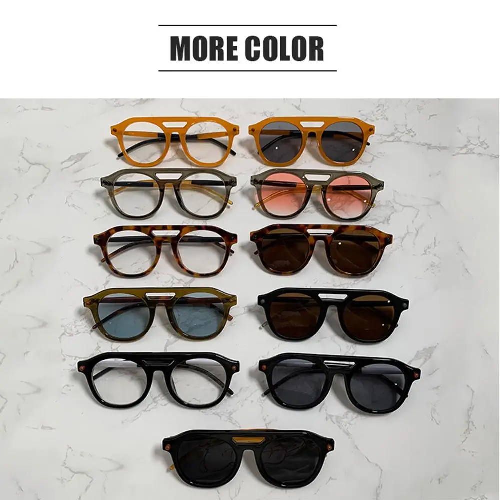 Modne okrągłe okulary przeciwsłoneczne Double Bridge Pilot Luksusowe punkowe pomarańczowe odcienie z lat 70. dla kobiet i mężczyzn