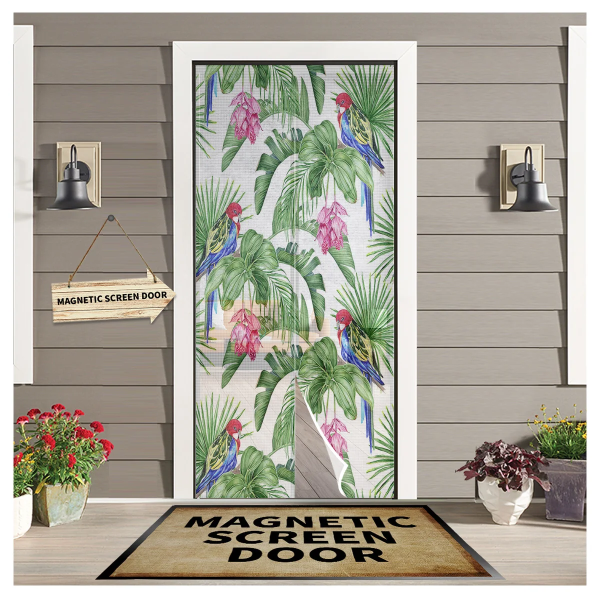 

Parrot Tropical Bouquet Leaf Magnetic Door Curtain Mosquito Net Anti Mosquito Bug Curtain Home Door Window Screen Net
