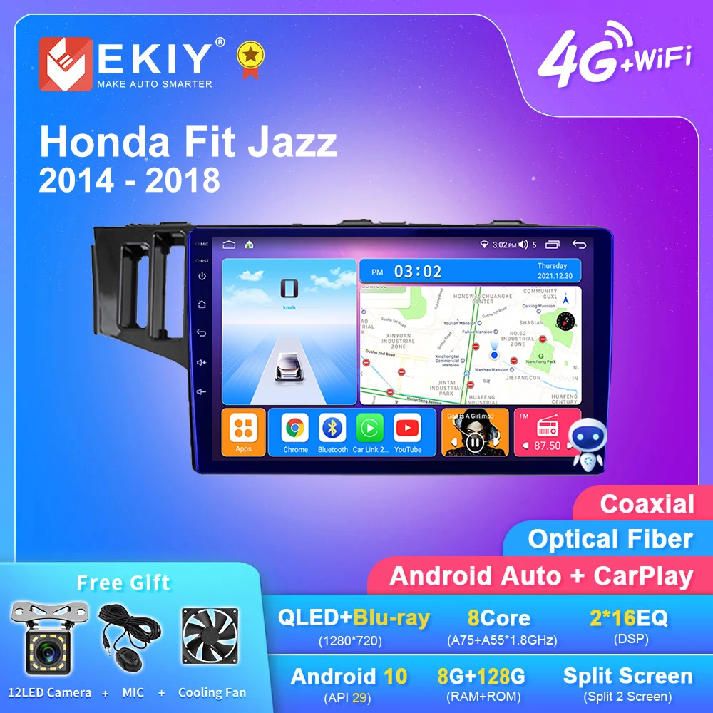 

EKIY T7 QLED DSP Android авто радио для Honda Fit Jazz 2014-2018 мультимедийный плеер Carplay Авто Радио Стерео навигация GPS камера DVD
