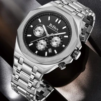 fashion biden brand mens watch luxury calendar sliver multifunction quartz watch luminous chronograph business steel aaa clocks