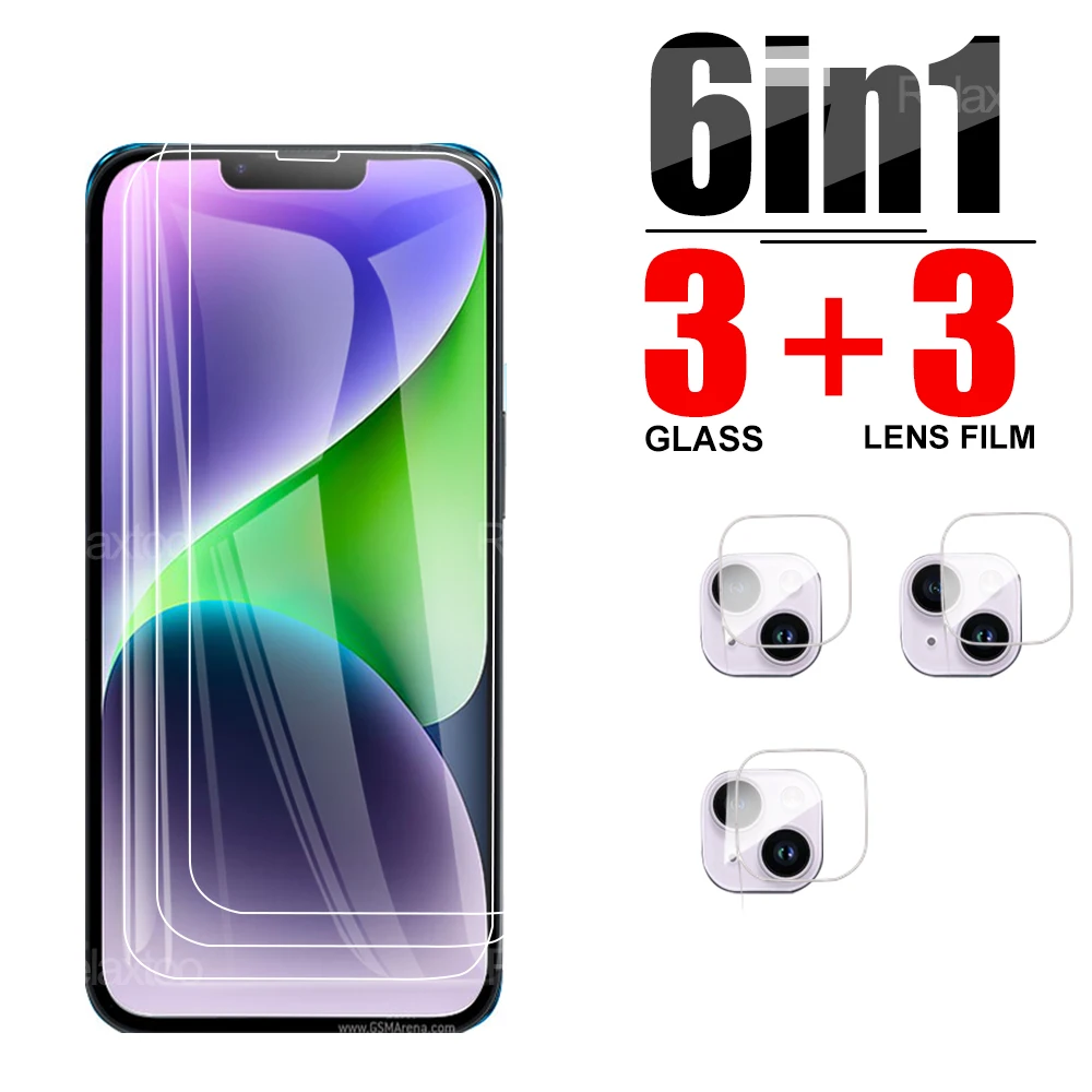 

6 в 1 закаленное стекло для iphone 14 14 Plus 14Pro 14Pro max Защитная пленка для камеры для iphone 13 13Mini 13Pro 13 Promax 12 Serise