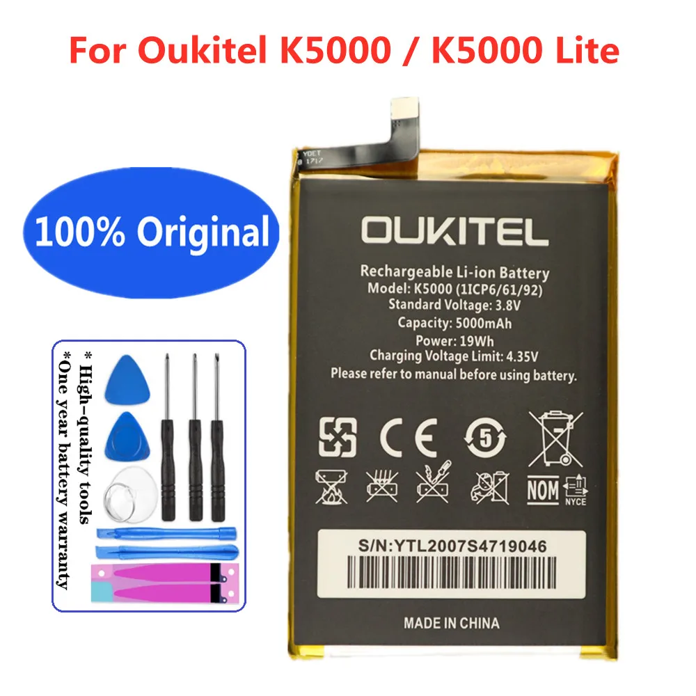 

100% Новый оригинальный аккумулятор K5000 для Oukitel K5000 / K5000 Lite 5000 мАч Высококачественный аккумулятор большой емкости для смартфона + Инструменты