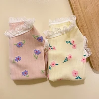 pink lace puppy pajamas summer pet vest thin schnauzer pullover flower teddy t shirt popular dog clothes dog accessories