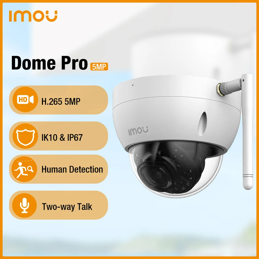 

Dahua Dome Pro 5MP Outdoor Wifi H.265 Built in Mic Human and Vehicle Detection IR30m Night Vision IP67 IK10 Security Camera