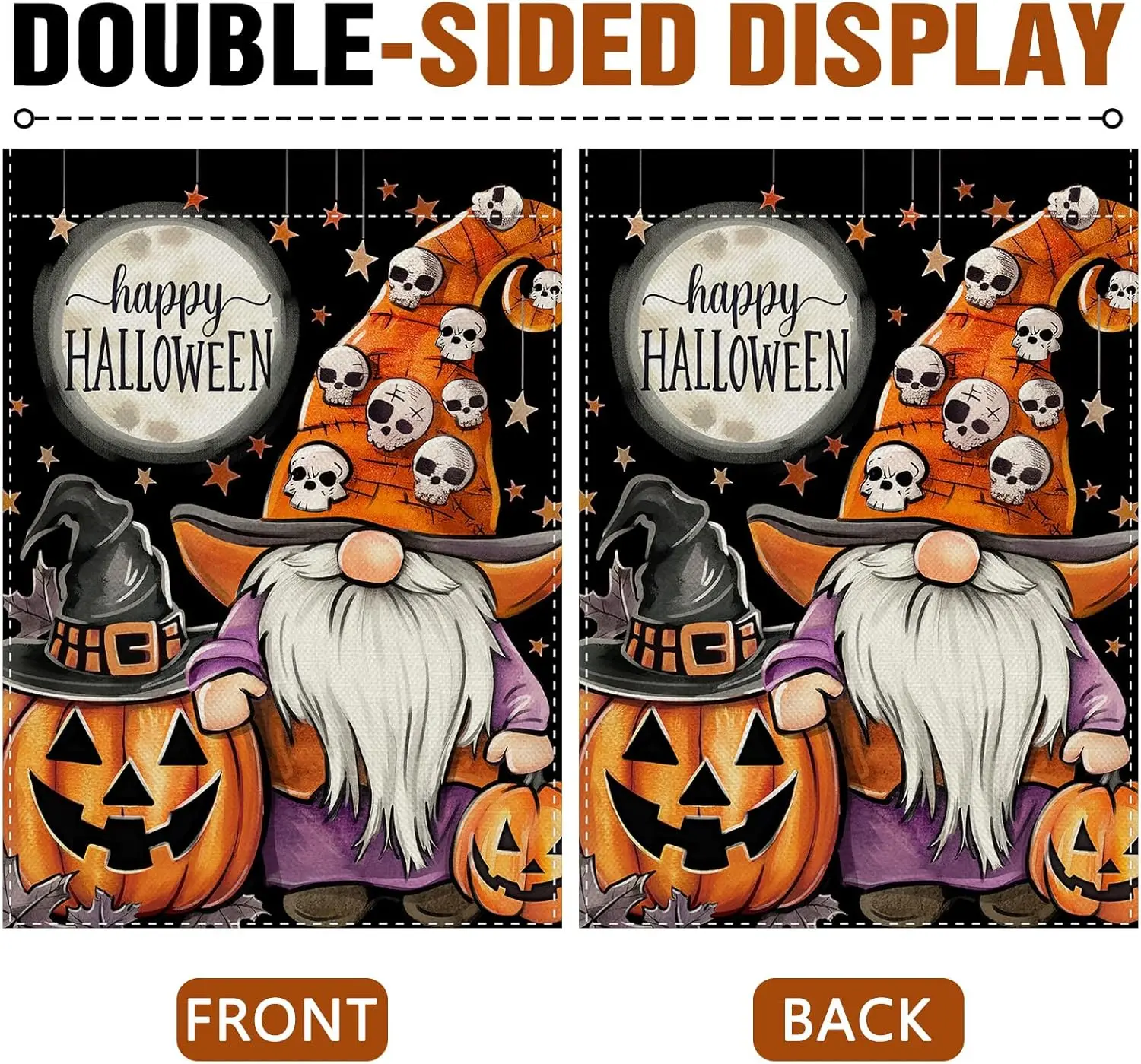 Фото Декоративный садовый флаг Dyrenson Happy Halloween Gnome, забавный флаг с тыквой-фонарем и черепом для украшения двора и дома, Moon UUN №4