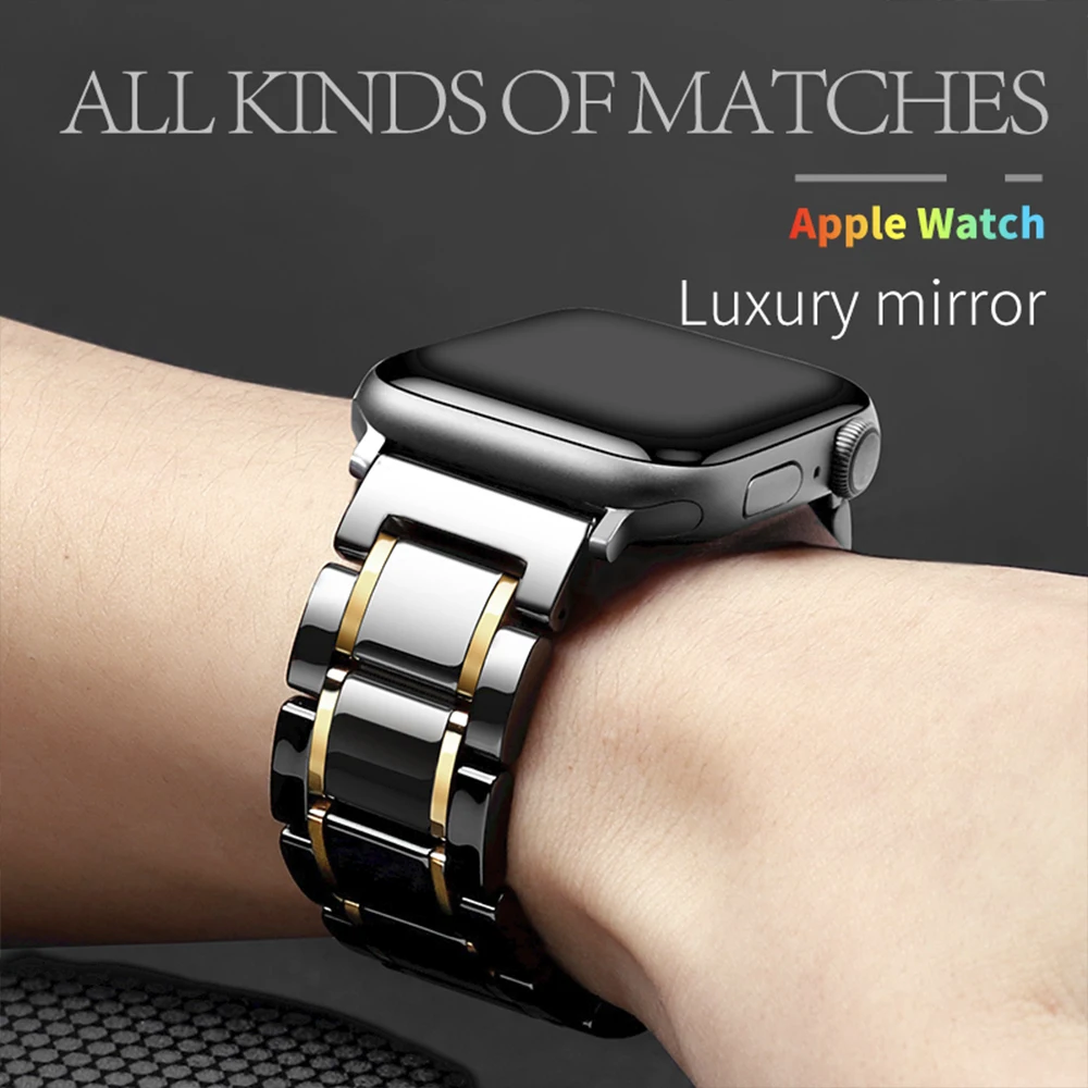 Ceramic Strap for Apple Watch Band 45mm 41mm 44mm 40mm 42mm Metal Stainless Steel Butterfly Buckle for iWatch 87654SE Ultra 49mm