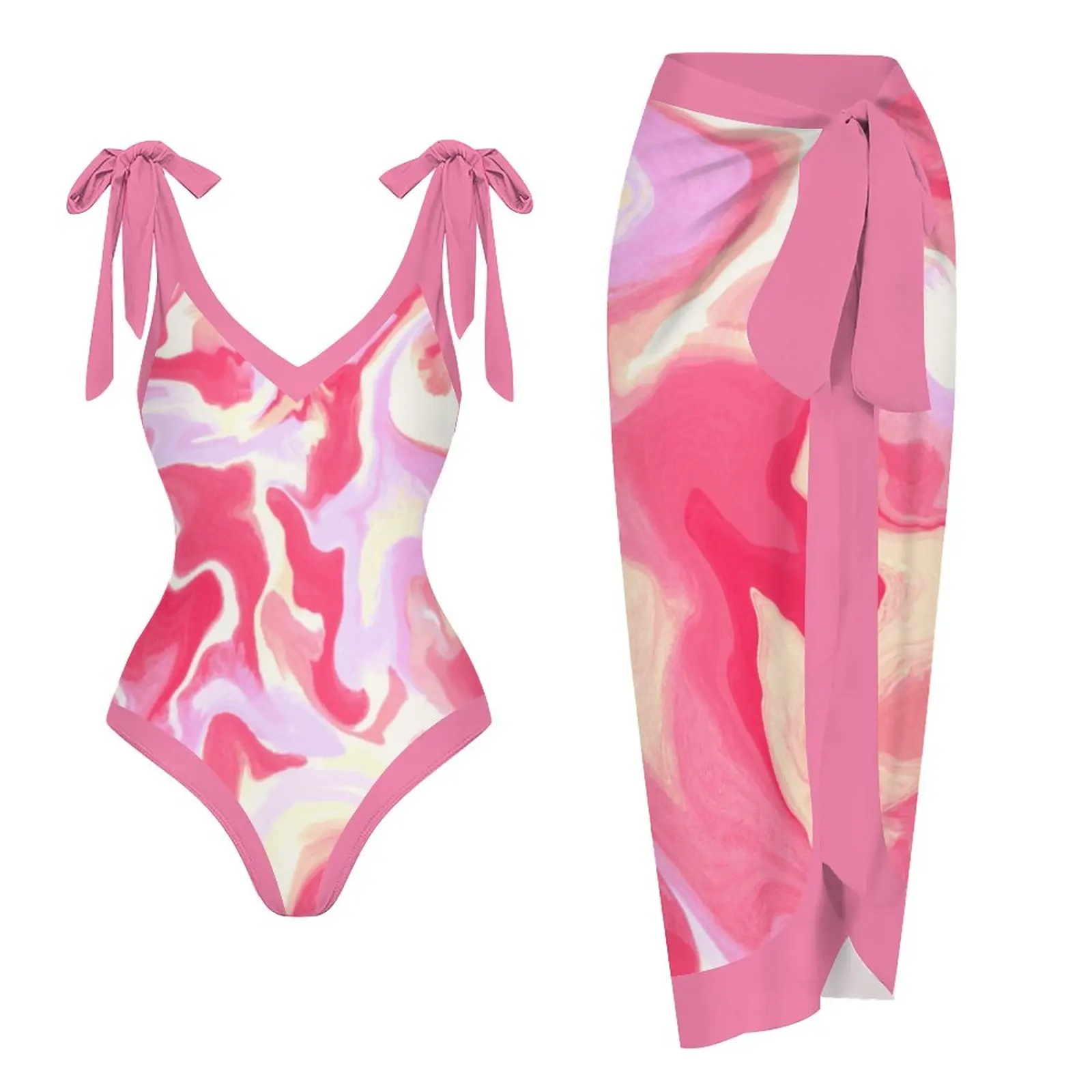 

Sexy Water Ripple 2-Piece Swimsuits Closed Women's Swimwear Push Up Female Swim Wear Body Bathing Suits With Skirt For Beach