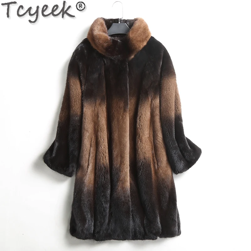 Куртка Tcyeek 23 средней длины теплая из натурального меха женская зимняя 100% пальто