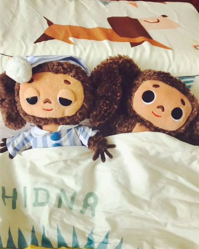 

Новинка, плюшевая игрушка Cheburashka, обезьянка с большими глазами и одеждой, Успокаивающая кукла, игрушки для детей в стиле российского аниме Kwaii для сна