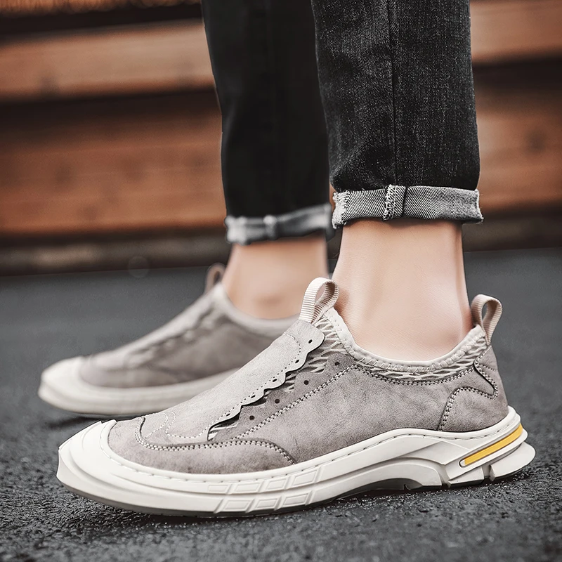 

Туфли мужские из натуральной кожи, мягкие лоферы, без застежки, Повседневная Уличная обувь, резиновая подошва, мокасины