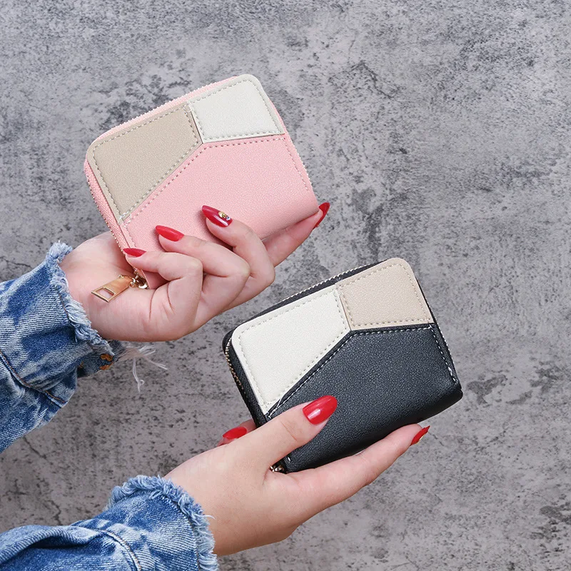 Women's Wallet Small PU Leather Purse Cards Holders Short Color Blocking Coin Ladies Soft Surface Money Bag