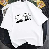 2021 cute twins little mouse print new short sleeved daily simple cotton line t shirt breathable sweat absorbent street top