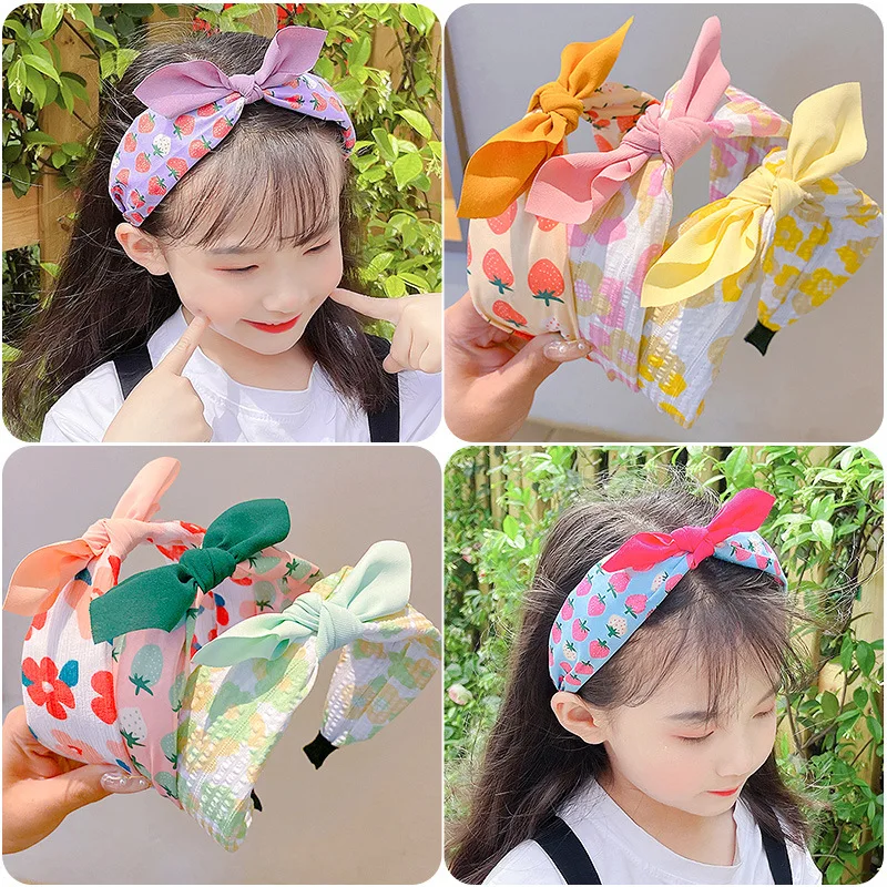 

Children's Hair Band New Bow Hair Ornament Strawberry Flower Wide Edge Headband Fabric Baby Hair Clip