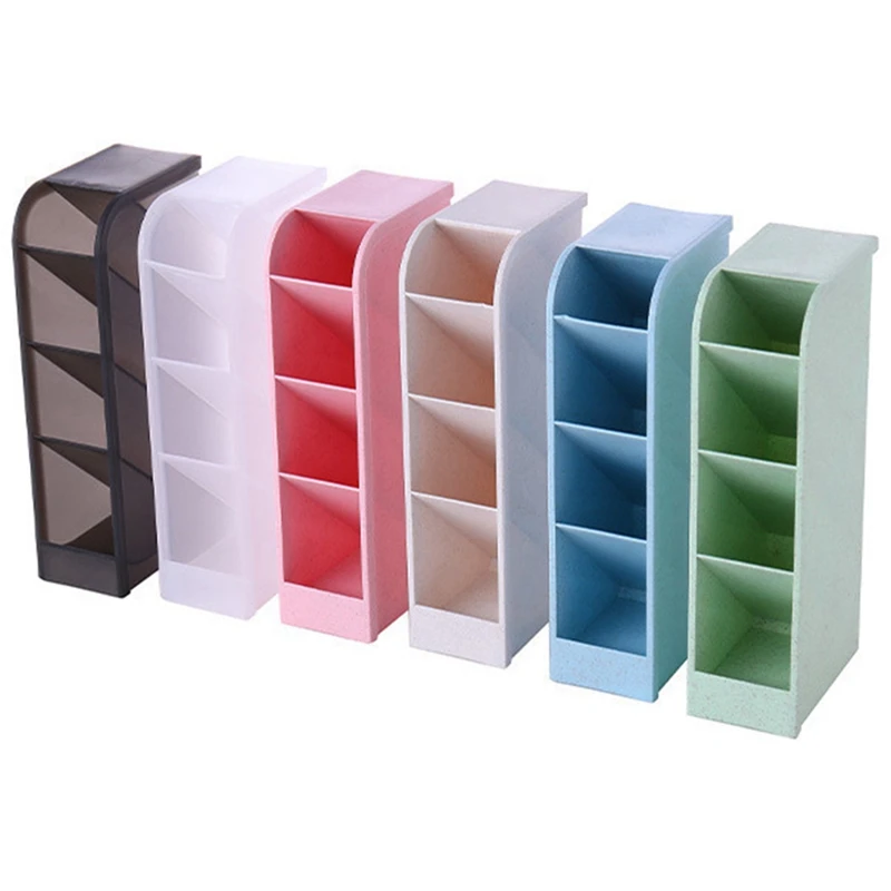 

6 Pcs Transparent 4 Grid Diagonal Pen Holder Pencil Desktop Storage Box Frosted Pen Holder Stackable Office Shelf