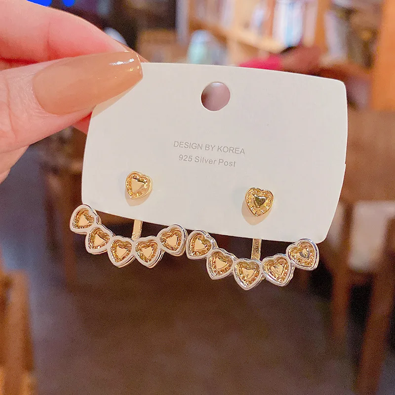 

Fashion Golden Metal Plating Arc Row Love Earrings for Woman Cute Gold Behind Hang Arc Heart Dangle Earrings Wedding Jewelry