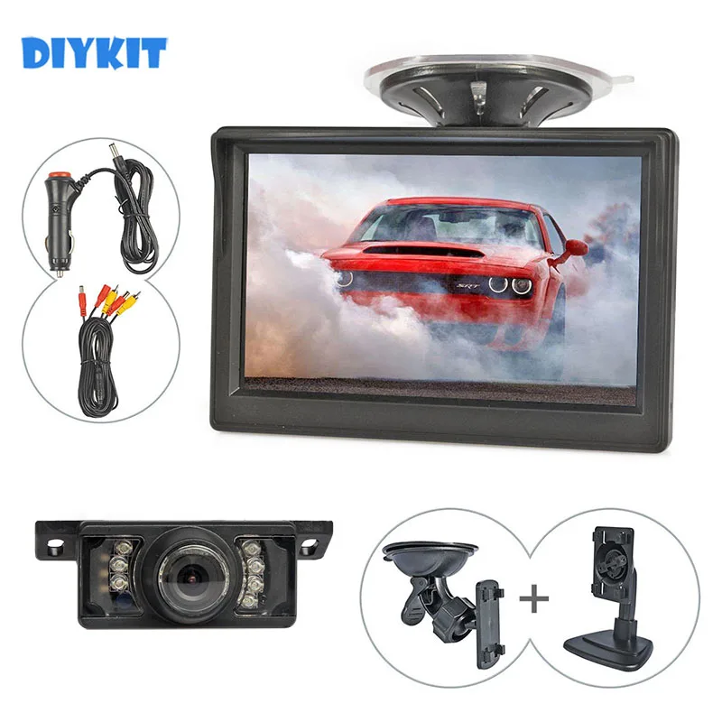 

DIYKIT Wired 5inch Rear View Monitor Car Monitor IR Night Vision Reversing Car Camera Parking Accessories