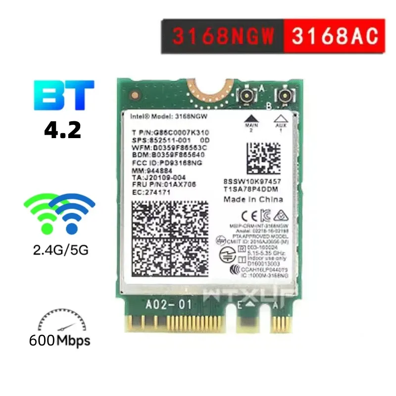 Беспроводная сетевая карта Intel 3168 600 Мбит/с Bluetooth 4.2 Wi-Fi ресивер 3168NGW NGFF M.2 802.11ac с